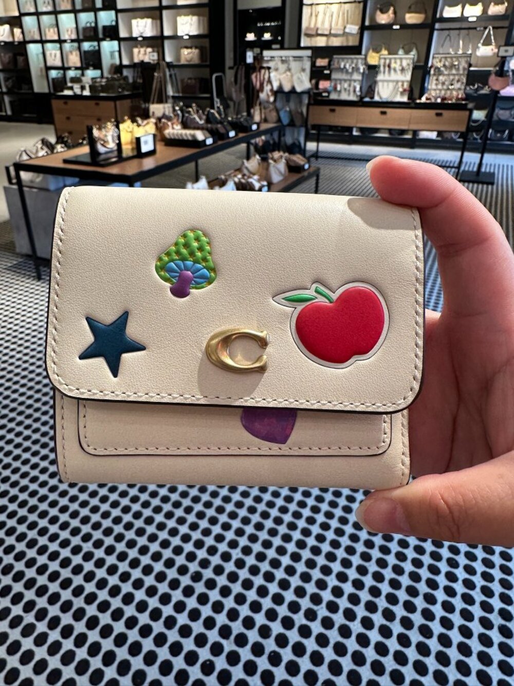 NWT Coach CCD00 Mila Small Flap Wallet With Sticker Print In Chalk Multi Leather